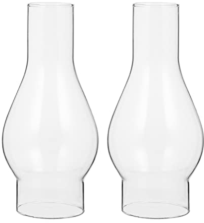 NUOBESTY 2Pcs Clear Glass Oil Lamp Chimneys – Handblown Kerosene Lampshade Replacements for Vintage Oil Lanterns & Hurricane Lamps