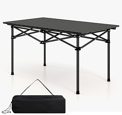 KOMFOTTEU Mesa Plegable Portátil de Camping, Tablero Enrollable de Aluminio, Mesa de Trabajo con Bolsa de Transporte para Picnic, Barbacoa, Cocina, para 4-6 Personas, 95 x 55 x 50 cm