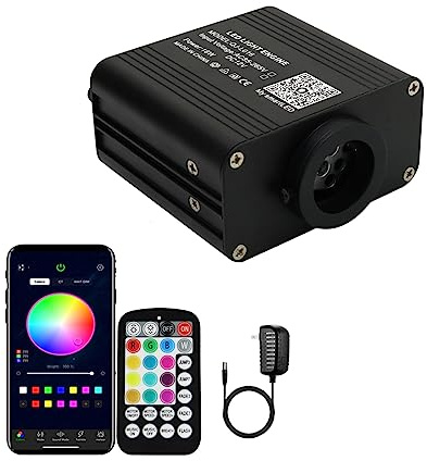 AZIMOM Small Size 16W Twinkle& Sound Activated Fiber Optic Light Source RGBW Light Box Engine Diver APP/Remote Control Music Sensor Mode for Car Home Star Ceiling Light Effect Decoration