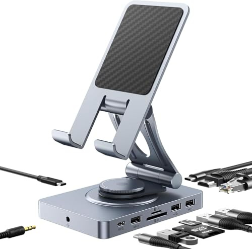 NEWQ USB C Hub für iPad Pro 11-in-1 USB C Hub Stand iPad Dockingstation, HDMI 4K@60Hz, USB-A/C, SD/TF 4.0, LAN, Audio – Kompatibel mit iPad Pro, Steam Deck, ROG Ally, Samsung Galaxy