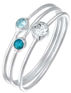 Elli Ring Damen Stapel Set Basic mit Kristalle Blau in 925 Sterling Silber