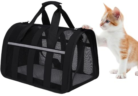 Treer Transportin Gato, Trasportines Gato con Malla Cuatro Lados, Bolsa Transporte Transpirable para Mascota, Plegable Bolso de Transportin para Gatos y Perros
