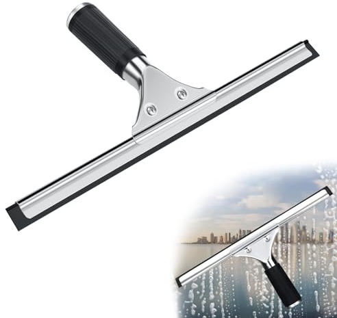 25cm Fensterabzieher Profi, Edelstahl Fensterwischer mit Gummilippe, Duschabzieher Schwarz für Dusche,Badezimmer,Spiegel,Glas-Reinigung,Fliesen, Fensterreinigung, Duschabzieher, Fensterreiniger (25cm)