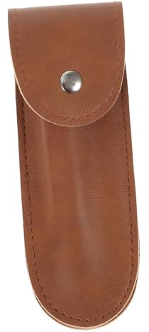 FOMIYES Brown Pu Leather Shaver Case for Travel Home Razor Protector Closure Compact Design to Prevent Blades from Damage and Scratches Stylish Storage for Manual Razors