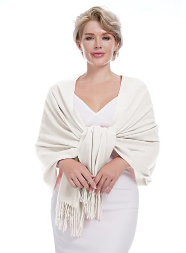 DiaryLook Kaschmir Schal Damen Winter Warm abendkleid Pashmina Schals tücher für Frauen Blanket Scarf Milchweiß