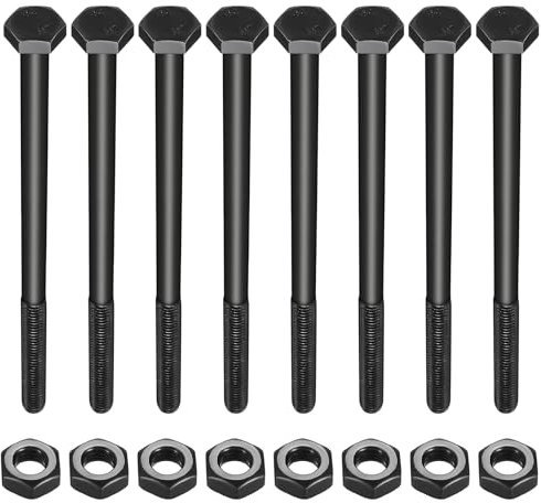 8 Piezas M10 Tornillos con Tuercas, M10 x 180 mm Tornillo de Cabeza Hexagonal con Tuerca, Tornillos Pernos Hexagonales de Máquina Galvanizados para Construcción Metálica