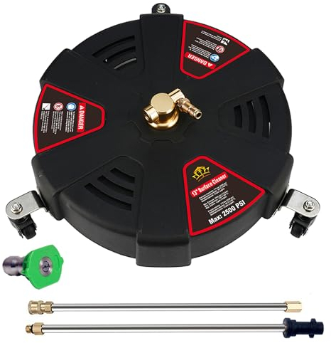 Pro-Kleen Pressure Washer Surface Patio Cleaner Karcher Compatible, Attachment Cleaning for Driveways, Patios, Extra 1/4 Quick Connect Nozzle, 2 Extension Wands (13 Plastic Patio Cleaner)