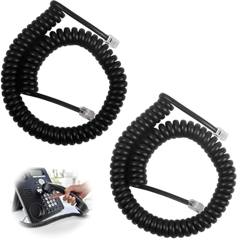 2Pcs Câble Téléphonique RJ9, Cable Telephone Fixe, Extensible de 1 à 3 Mètres, Câbles Spiralés pour Combinés Téléphoniques, Connexion Fiable et Durable pour Téléphones de Bureau et Résidentiels, Noir