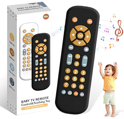 Dewocke Mando Juguete para Bebés, Juguetes Música TV de Control Remoto con luz y Sonido, Inglés/Francés/Español, Juguete Educativo para Bebés, Mando TV Juguete Bebe Niños Niñas Juguete Música