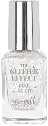 Barry M Glitter Effect Nail Paint, Shade White Party Pearl |White Glitter Nail Polish