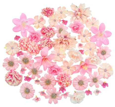 Avagiaforu Fiori Finti Artificiali Teste, 48 Pezzi Teste di Fiori Artificiali Decorazioni, Mini Fiori Finti Seta, Fiori Di Stoffa per Decorazioni da Giardino, Feste e Matrimoni (A)