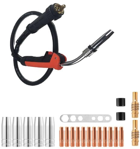 Torcia di Saldatura a filo MIG MAG 15Ak con Parti Usurate per Saldatura,Torcia MIG,Accessorio per Saldatura,Pistola Saldatrice Manuale Portatile per Filo di Saldatura(4 metri)-Arancione