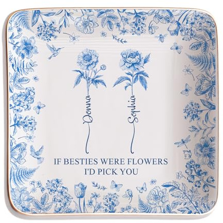 AstraGlam Coupelle à Bijoux Personnalisée pour Amies, Plateau Porte-Clés, Coupelle Décorative, Décoration Esthétique, Si les Amies Étaient des Fleurs Je Te Choisirais, Cadeau d'Anniversaire pour