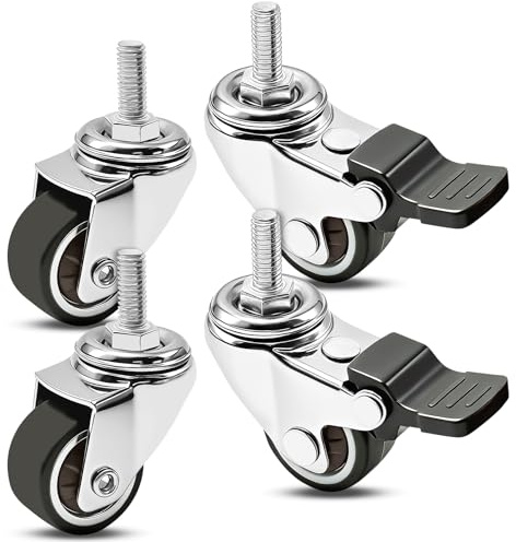 Yonality 4 Roulettes pour meubles 25mm avec 2 freins, Roulettes Pivotantes pour Meubles Tige Fileté M6x15mm, silencieuses, antidérapantes, pour Chaise Pivotantes 360 degrés, Protéger Le Sol