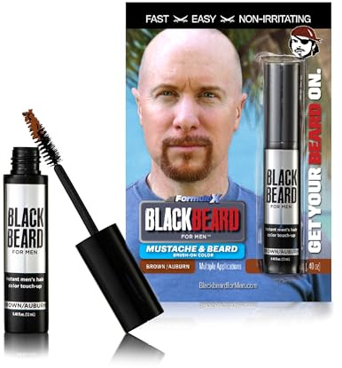 Blackbeard for Men Facial Hair Color Touch Up Brush - Temporary 1-Day Tint for Gray Coverage on Moustache, Sideburns and Brows, Waterproof Hypoallergenic Dye Alternative, Brown/Auburn, 45 Applications
