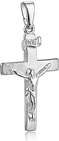 MATERIA Damen Herren Anhänger Kreuz 925 Sterling Silber Kettenanhänger Jesus INRI Echtsilber matt rhodiniert KA-9-ohne-Kette