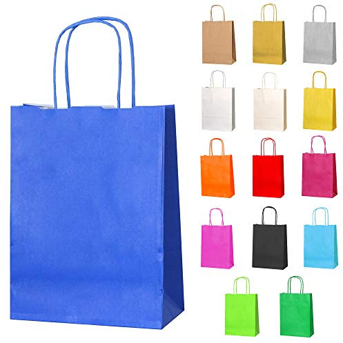 Thepaperbagstore 30 bolsas papel pequeñas azules 18x22x8cm