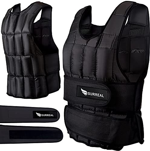 Surreal 10KG Weighted Vest for Men & Women - Adjustable with Removable Sand Bag - Comfortable Padded Training Vest for Running, Walking & Fitness - Sweat Resistant Body Weight Vest - Black
