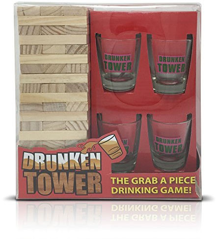 Drunken Tower Wooden Tipsy Adult Party Drinking Game with 4x Shot Glasses Gift Novelty