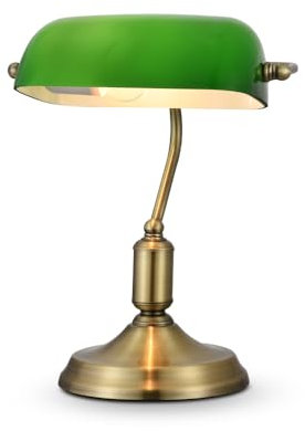Schreibtischlampe mit Metallsockel, im Banker Stil, Lampenschirm aus geblasenem Glas, grün, 1-flammig, 1 X E27 40W
