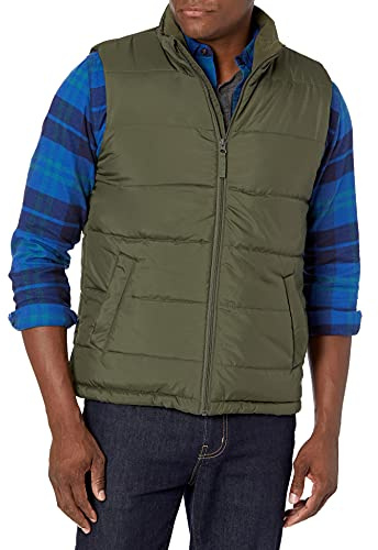 Amazon Essentials Chaleco Acolchado Aislante con Forro Polar de Peso Medio Hombre, Verde Oliva, M