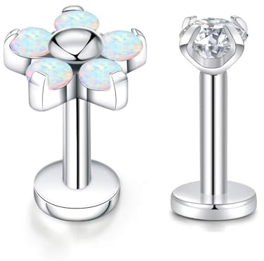 hengkaixuan G23 Titan internt gängat labret, örhänge 16 g kristall, labret studs, helix örhängen, tragus, brosk, conch, öron-piercing, kroppssmycken
