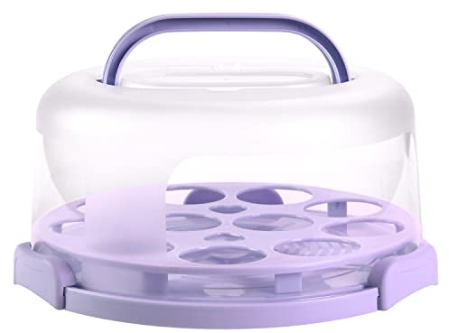 Ohuhu Cake Carrier with Handle, Portable Round Cake Container for 10 Inch Cake, Cake Box with Plastic Cover Two Sided Base for Pies Nuts Fruit, Gift for Christmas