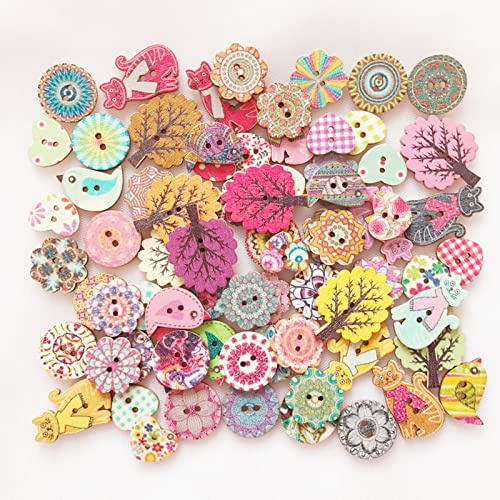 100 Piezas Botones de Animales de Madera de Colores Para Álbumes de Recortes, Costura, Pintura y Decoración de Muñecas