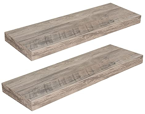 HOOBRO Wandregal, Schweberegal 2er-Set, stabile Wandboards, 60 x 20 x 3,8 cm Hängeregale, mit unsichtbaren Halterungen, für Bad, Schlafzimmer, Küche, Büro, Wohnzimmer, Greige EBG60BJ01G1