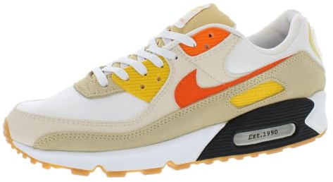NIKE Air Max 90 SE Men's Trainers Sneakers Fashion Shoes FB4315 (White/Sesame/Lemon Wash/Safety Orange 100) UK9 (EU44)
