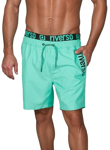 riverso Badbyxor herr normal passform RIVBobby badshorts sportbyxor simbyxor shorts shorts tryck elastisk midja svart grön orange röd S M L XL XXL 3XL 4XL 5XL, Flashy Green-svart, 3XL