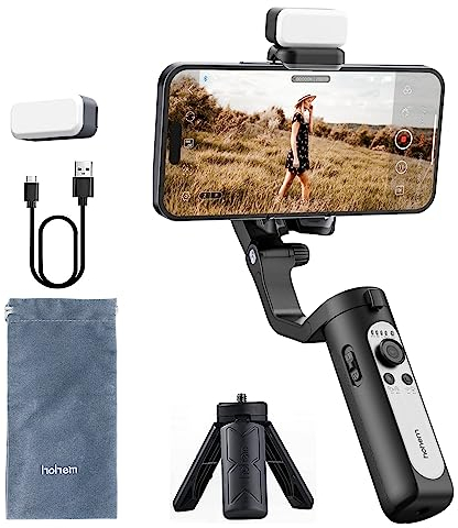 HoHem Smartphone Gimbal iSteady XE Kit Estabilizador de 3 Ejes para teléfonos móviles para iPhone 14 13 Pro MAX & Android,Luz de Relleno,Youtuber,Vlog,Grabación de vídeo(Color Negro)