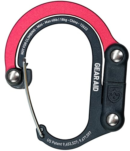 GEAR AID HEROCLIP (Mini) Moschettone e Gancio, per appendere borse, borse, borse, borse, lanterne, passeggini, strumenti, caschi, bottiglie d'acqua e altro ancora
