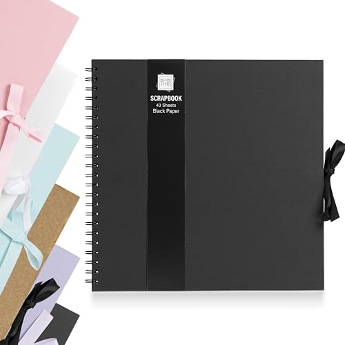 evelay Album photo Scrapbook à reliure spirale pour couple de mariage, livre souvenir de voyage avec 40 pages – 30,5 x 30,5 cm (noir)