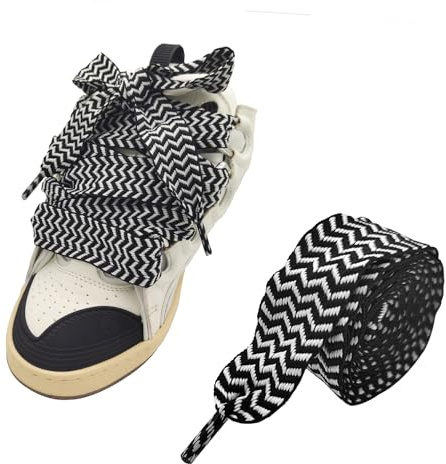 UamGlsob Lacci Extra Larghi da 3cm Per Lanvin Sneaker, Lacci Piatti Colorati Jumbo, Oversize Spessi, Stile Chunky & Streetwear (Black+white,115cm)