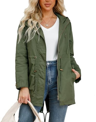 chiguomaoyi Damen Casual Leichtgewicht Militär Jacken Anorak Utility hohe Taille Drawstring Zip Up Hood Mantel