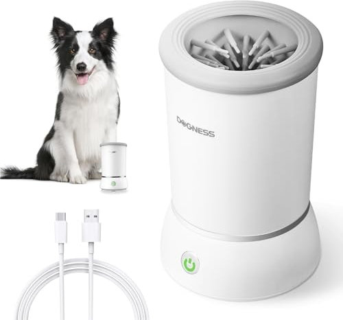 DOGNESS Automatisch Pfotenreiniger für Hunde, Elektrisch USB Wiederaufladbar 360° Rundum Reiniger, Pfotenwaschanlage