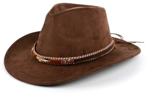 SIGONE Cowboy Hat for Women and Men Wide Brim Outdoor Felt Hat for Men and Women Adjustable Size Stylish Cowboy Hat with Gold Feather Band Perfect for Cowboy Outfit Outdoor Activities