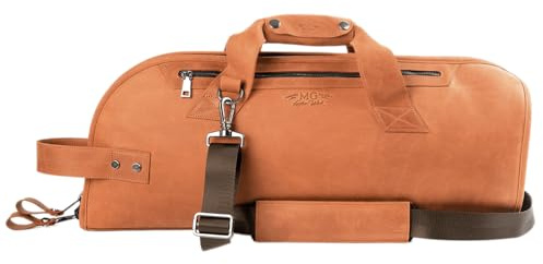 Leather Trumpet Gig Bag. Padded, Lightweight & Water-Resistant, w. Shoulder Strap & Handle. Durable Protection w. Accessory Pocket. Instrument Case Storage & Travel (Trumpet, light brown)