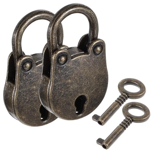 Grevosea 2 Pcs Mini Antique Padlock, Bear Head Shaped Padlock with Key Vintage Bronze Metal Lock for Jewelry Box Diary Book Handbag Storage Box Suitcase Decorative Lock