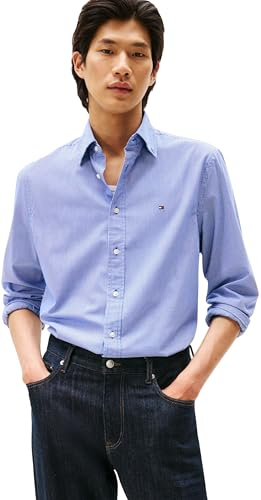 Tommy Hilfiger Uomo Camicia Flex Poplin Micro Gingham Regular Fit, Multicolore (Wedge Blue/Check), M