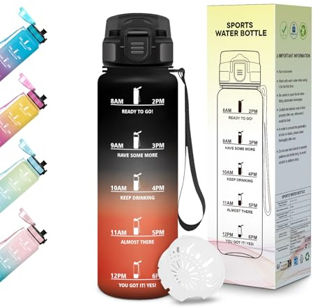 Motswedi Borraccia 500 ml, Senza BPA, Bottiglia Plastica, a prova di perdite, Borraccia Bambina, Adatta a Bevande Gassate, Bottiglia Ideale per Yoga, Scuola, Attività All'aperto - Nero Rosso