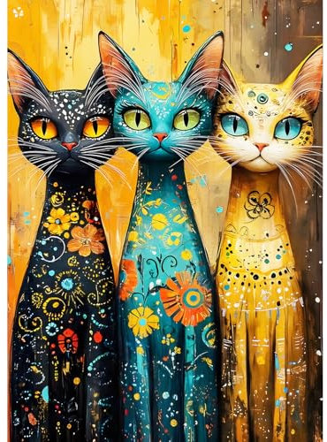 QQYRHN 5D Vintage-Katze Diamond Painting Kit für Erwachsene Anfänger Karikatur Diamant Kunst Kits Vollständiges DIY Kätzchen Diamantstickerei-Set Perfekt zur Entspannung und Dekoration 30x40 cm