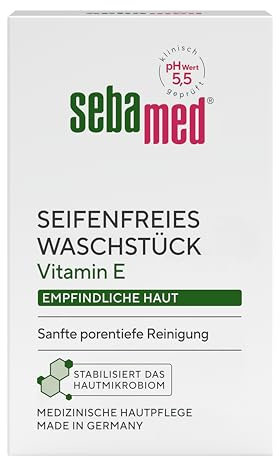 Sebamed seifenfreies Waschstück 100 g, mit Vitamin E, für die tägliche sanfte, porentiefe Reinigung empfindlicher Haut, zur Hand-, Gesichts- und Körperreinigung geeignet