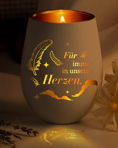Trauergeschenk Windlicht mit Gravur, für Immer in unserem Herzen Trauerlicht, Geschenke für Trauernde zur Beerdigung, Trost Geschenke für Verstorbene Lieblingsmensch, Trauer Deko Grablicht (weiß)