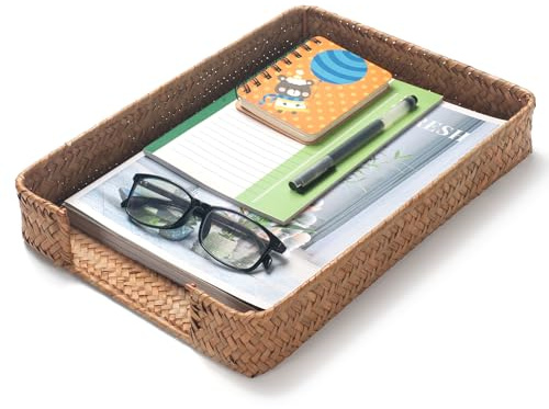 Seagrass Letter Tray for A4 File Woven Desk Tray Organizer for Paper Folder Mail Document Magazine Storage Basket for Office
