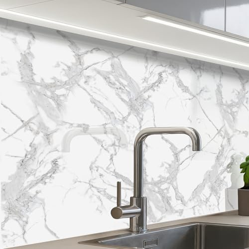 KitchenYeah© Credence Cuisine Sur Mesure 60x80 cm Plaque Adhesive Murale Panneau Decoratif Interieur Peel And Stick Mural Protection Mur Marbre - Pur - Gris - Veines