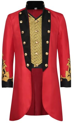 Generisch Costume de cirque pour homme - Directeur de cirque - Costume de cosplay - Col montant - Vintage - Veste de frack pour homme - Jupe de marche victorienne - Costume de carnaval