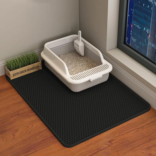ERHAOG Tapis Litiere Chat -Tapis de LitièRe pour Chat - Eva Tapis ImperméAble à Double Couche Contrôle Litière, Tapis Litiere pour Bac à LitièRe Chat et Toilette (Noir, 60 x 45 cm)