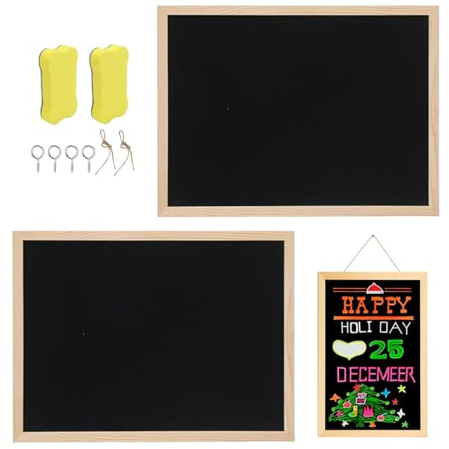 2 pizarras de tiza con marco de madera con 2 esponjas, pizarra para colgar, 20 x 30 cm, pizarra pequeña para niños, pizarras para escribir para niños, restaurantes, bufés, escuelas, fiestas